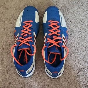 Adidas Barricade Blue and White Sneakers with Orange Accents